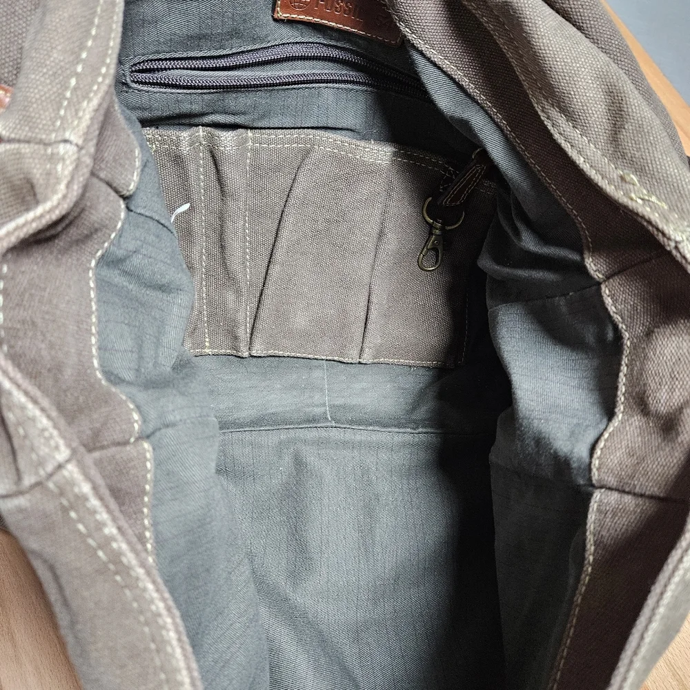 Fossil 54 Canvas Messenger Bag Adjustable Strap Brown